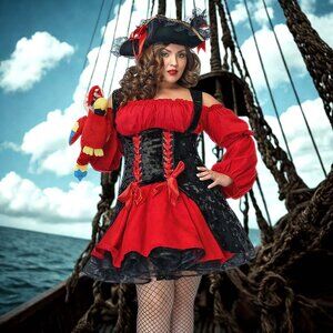 Plus Vixen Pirate Wench Costume Red Womens Size 1x 2x Halloween Cosplay Dress